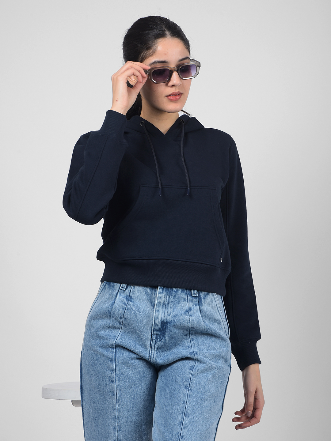 Numero Uno Women Solid Navy Sweat Shirt